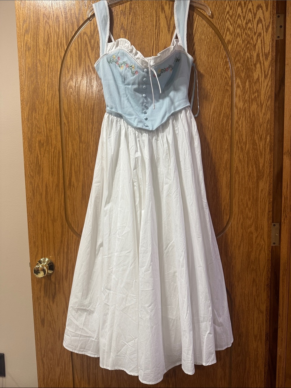 Light Blue and White Womens' Embroidered Dress with Corset